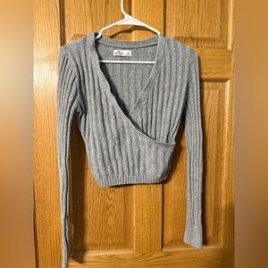 Y2K Hollister Ribbed Wrap Gray Top